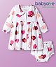 Babyoye 100% Cotton Interlock Knit Bear Printed Frock With Bloomer - White