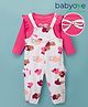 Babyoye 100% Cotton Knit With Eco Jiva Finish Dungaree & Full Sleeves Inner Tee With Teddy Bear & Heart Print - Pink & White