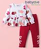 Babyoye 100% Cotton With Eco Jiva Finish Full Sleeves Top & Leggings with Animal Print - White & Red