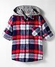 Primo Gino 100% Cotton Flannel Fabric Full Sleeves Tartan Checks Shirt with Front Pocket & Detachable Hood - Red