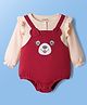 Babyoye 100% Cotton Knit With Eco Jiva Finish Solid Dyed Full Sleeves Onesie With Teddy Bear Print - Peach & Red