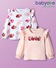 Babyoye 100% Cotton Knit Full Sleeves T-Shirts With Animal Print with Frill Detailing Pack of 2 - White & Peach
