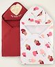Babyoye 100% Cotton Knit With Eco Jiva Finish Hooded Towels With Teddy Bear & Heart Print Pack of 2 - Red & White