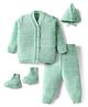 Babyhug Knit Full Sleeves Solid Color Front Open Sweater Set with Cap & Booties - Sea Green