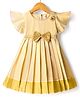 Babyhug South Cotton Woven Half Flutter Sleeves Pleated Ethnic Dress With Bow & Corsage - Off White