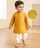 Babyhug Woven Full Sleeves  Kurta Dhoti Set with Embroidered Neck & Self Design - Mustard