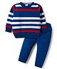 Babyhug Knit Full Sleeves Sweater Set with Stripe Design - Navy Blue
