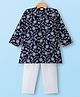 Babyhug Woven Full Sleeves Kurta Pajama Set With Floral Embroidery - Navy Blue