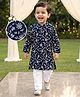 Babyhug Woven Full Sleeves Kurta Pajama Set With Floral Embroidery - Navy Blue
