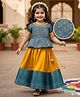 Babyhug Brocade Woven Half Sleeves Pattu Pavada Choli Lehenga Set With Floral Print - Yellow