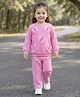 Babyhug Terry Knit Premium Light Gauge Terry Full Sleeves Top & Pant Set With Butterfly Embroidery - Pink