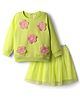 Babyhug Terry Knit Full Sleeves Top & Skirt Set with Floral Applique - Limegreen