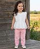Babyhug Knit Schiffli Sleeveless Top and Terry Lounge Pant Set with Front Buttons & Frill Detailing - Pink & White