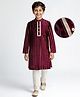 EARTHY TOUCH Velvet Woven Full Sleeves Kurta Pajama Set With Stripes - Maroon