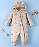 Mark & Mia Full Sleeves Winter Wear Hooded Footed Fur Romper with Bear Print - Light Brown