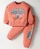 Smarty Boys Looper Knit Full Sleeves Night Suit with Text Print - Coral