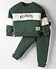 Smarty Boys Fleece Knit Full Sleeves Cut & Sew Winter Night Suit with Text Embroidery - Green