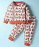 Smarty Boys Looper Knit Full Sleeves Alphabet Printed Co-Ords Night Suit - Rust Orange