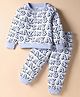 Smarty Boys Looper Knit Full Sleeves Alphabet Printed Co-Ords Night Suit - Light Blue