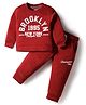 Smarty Boys Looper Knit Full Sleeves Night Suit With Text Print - Rust Orange
