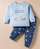 Ollypop Interlock Knit Full Sleeves T-Shirt & Lounge Pant Set With Animal Print - Light Blue