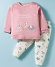 Ollypop Interlock Knit Full Sleeves T-Shirt & Lounge Pant Set With Animal Print - Light Red