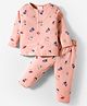 First Smile Sinker Knit Full Sleeves Co-ords Night Suit With Space Theme Print - Peach