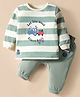 Ollypop Interlock Knit Full Sleeves T-Shirt & Lounge Pant Set With Vehicle Print - Cream & Mint