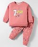Ollypop Sinker Knit Full Sleeves T-Shirt & Lounge Pant Set With Dog Print - Pink