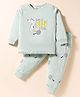 Ollypop Sinker Knit Full Sleeves T-Shirt & Lounge Pant Set With Dog Print - Sea Green