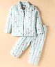 Ollypop Sinker Knit Full Sleeves Co-Ord Night Suit with Stripe & Polka Dot Print - Light Blue & White