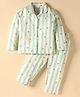 Ollypop Sinker Knit Full Sleeves Co-Ord Night Suit with Stripe & Polka Dot Print - Light Green & White