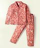 Ollypop Sinker Knit Full Sleeves  Co-Ord Night Suit with Floral Print - Coral