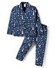 Ollypop Sinker Knit Full Sleeves  Co-Ord Night Suit with Floral Print - Navy Blue