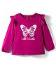 Babyhug 100% Cotton Knit Full Sleeves Top with Butterfly Print & Frill Detailing - Dark Pink