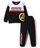 Honeyhap Marvel Terry Knit Full Sleeves Sweatshirt & Jogger Set With Avengers Graphics & Badge Detailing - Black