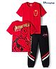 Honeyhap Marvel Single Jersey Knit Half Sleeves T-Shirt & Joggers Set with Avengers Graphic & Gold Foil Detailing - Red