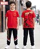 Honeyhap Marvel Single Jersey Knit Half Sleeves T-Shirt & Joggers Set with Avengers Graphic & Gold Foil Detailing - Red