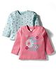 Tango Interlock Knit Full Sleeves T-Shirts with Floral Print Pack of 2 - Aqua Blue & Pink