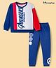 Honeyhap Marvel Terry Knit Full Sleeves Sweatshirt & Joggers Set with Cut and Sew Design & Avengers Graphics - Blue Red & White