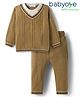 Babyoye Jacquard Knit Full Sleeves Sweater Set with Cable Knit Design - Beige