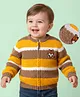 Babyoye Knit Full Sleeves Front Open Sweater with Stripes & Tiger Embroidery - Multicolor
