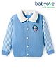 Babyoye 100% Cotton Jacquard Knit Full Sleeves Front Open Sweaters with Penguin Embroidery - Blue