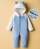 Kanvin Fur Knit Full Raglan Sleeves Hooded Winter Romper With Ear Applique - White & Light Blue