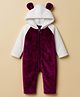 Kanvin Fur Knit Full Raglan Sleeves Hooded Winter Romper With Ear Applique - White & Wine