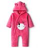 Kanvin Fur Knit Full Sleeves Hooded Winter Romper With Ear Applique & Bear Patch Embroidery - Pink