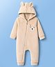 Kanvin Fur Knit Full Sleeves Hooded Winter Romper With Ear Applique & Bear Patch Embroidery - Cream