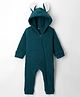 Kanvin Knit Full Sleeves Fur Romper With Ear Applique - Teal Blue
