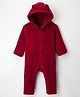 Kanvin Knit Full Sleeves Winter Wear Hooded Romper With Ear Applique - Red