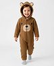 Kanvin Knit Full Sleeves Winter Wear Romper With Ear & Face Applique - Tan